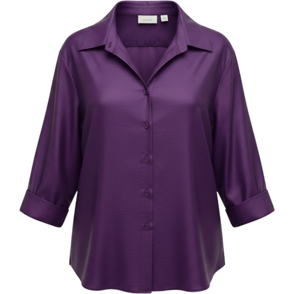 Chicos Women Purple 100% Silk Button Down Blouse 3/4‎ Sleeve Size 3 XL Collared